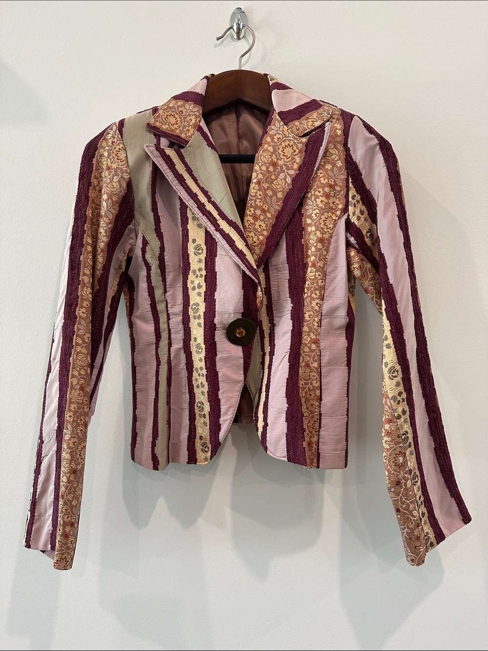 Rinascimento Striped Cropped Blazer in Mauve, Plum and Gold